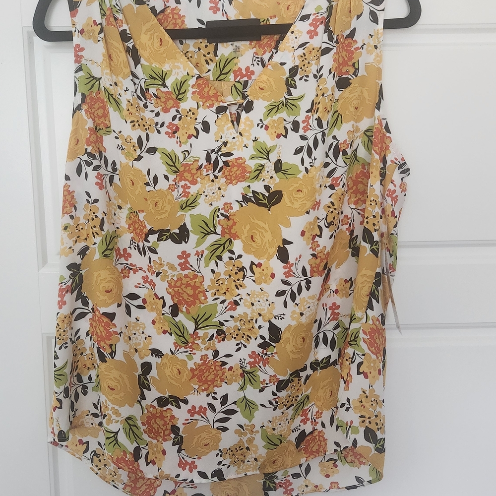 Evan Picone Yellow and Black Floral Blouse